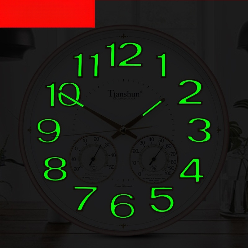 Стенен часовник Tianshun с термометър и хигромер, луминесцентен циферблат, кварцов механизъм и плавно движение на секундната стрелка
