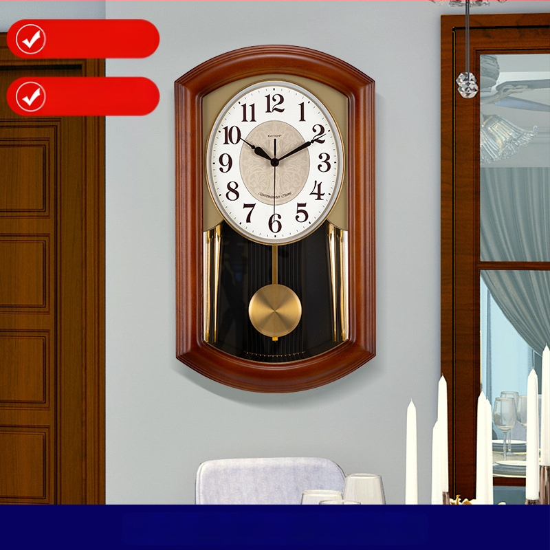 Стенно часовник JZB-GT9515-1, дървен корпус, метален циферблат, батерийно захранване, движение с плавен ход