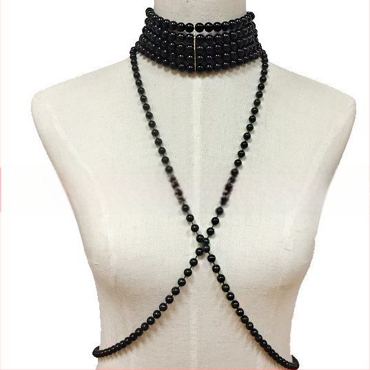 Колие с изкуствени перли, водно-вълнова верига, многослойно, U-образен дизайн