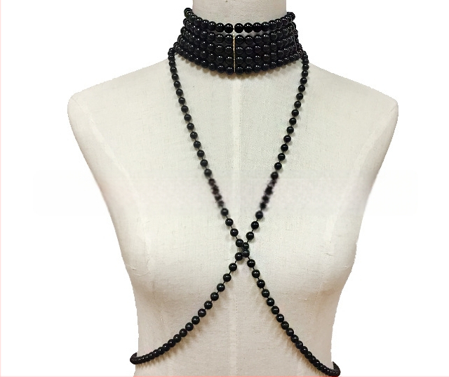 Колие с изкуствени перли, водно-вълнова верига, многослойно, U-образен дизайн