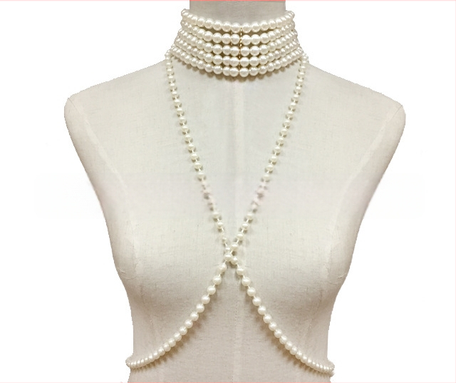 Колие с изкуствени перли, водно-вълнова верига, многослойно, U-образен дизайн