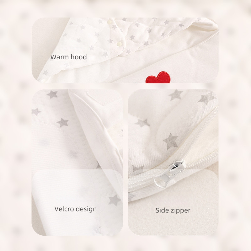 Sac de dormit pentru bebeluși, tip cocoon, material din bumbac, căptușeală din bumbac pur (95%+), umplutură poliester-bumbac, fermoar metalic, pentru nou-născuți 0–1 ani, utilizare iarnă-primăvară-toamnă