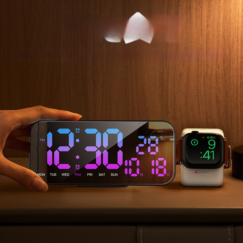 Stolný budík s LED displejom, alarm, kalendár, teplomer a USB napájanie