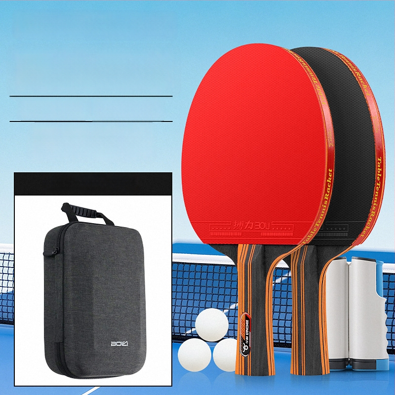 Sada pingpongových rakiet Boli T09 – dve rakety, tri loptičky s rámom na sieť, sedemvrstvové masívne drevo čepele, dvojstranná guma proti lepeniu