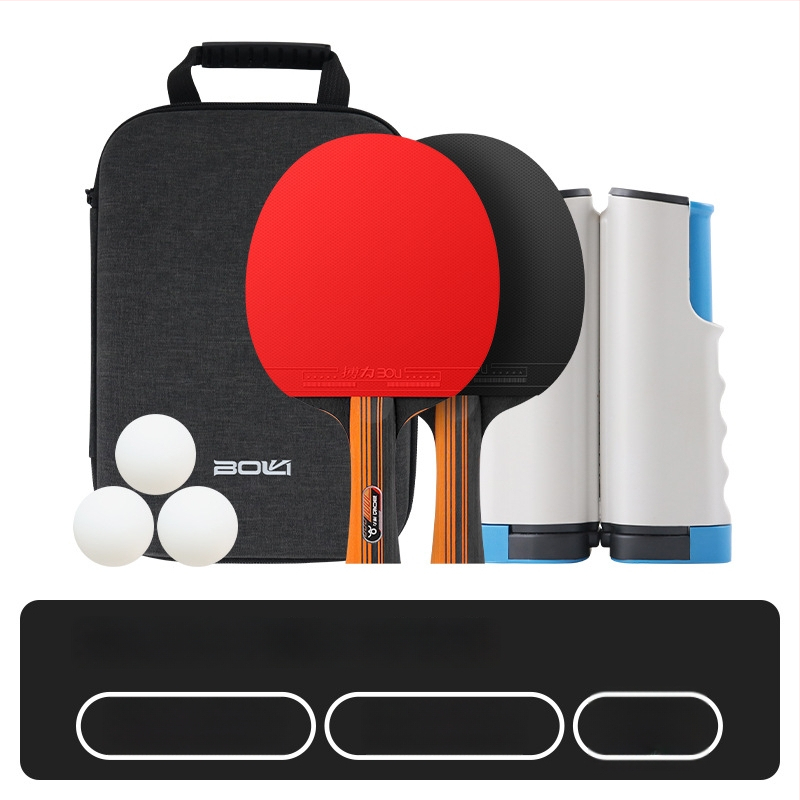 Sada pingpongových rakiet Boli T09 – dve rakety, tri loptičky s rámom na sieť, sedemvrstvové masívne drevo čepele, dvojstranná guma proti lepeniu