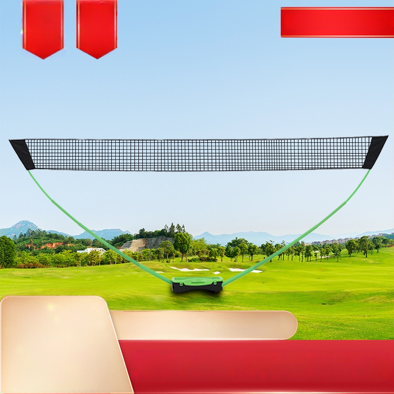 Prenosný stojan na sieť na badminton z PVC, s jednou štandardnou sieťou a dvojitými stĺpmi na tréning, ľahký; balenie 700x300x140 mm; vhodný pre badminton, tenis a ďalšie hry s loptou.