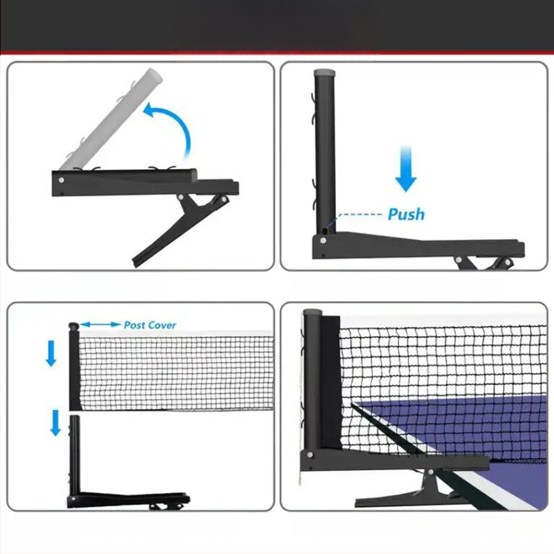 Skladacia držiak na sieť stolného tenisu s sieťou podľa medzinárodného štandardu; kovová konštrukcia; hmotnosť 420 g; vhodná pre stolný tenis a per-tenis; stojan na loptičky