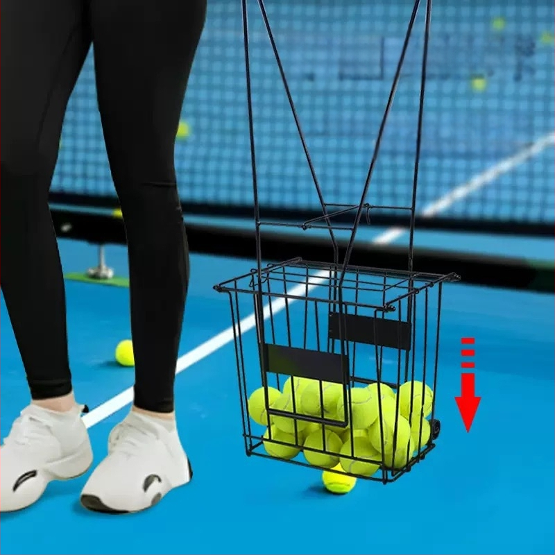 Prenosný kolieskový kôš na tenisové loptičky, skladací, železná konštrukcia, vhodný pre tenis aj badminton
