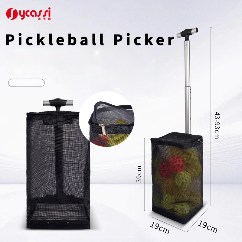 Zbierač loptičiek pre pickleball a tenis s veľkou kapacitou, spodným tlačným dizajnom a úložnou taškou