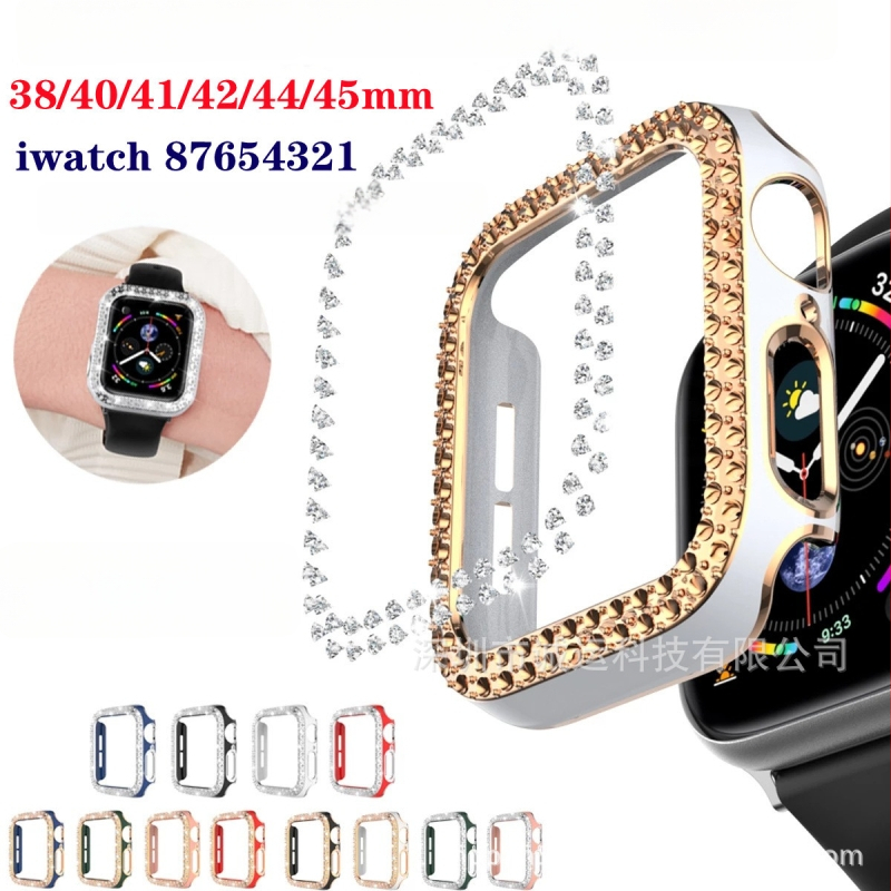 Apple Watch ümbris teemantidega, kahekordse reas, PC välja lõigatud disain, elektroplaatitud viimistlus