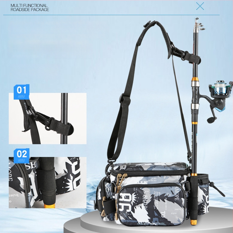 Luya krepšys – Daugiafunkcinė masalų krepšys žvejybai su diržo ir kryžminio nešiojimo dizainu, didelė talpa, 600D Oxford audinys, atspari vandeniui