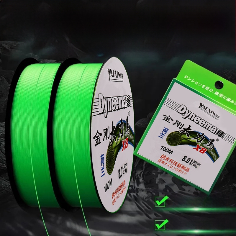 Основна линия, PE преплетена с 12-, 8- и 4-струндове, за дълги замятания, висока здравина, уловна сила 10–100 кг