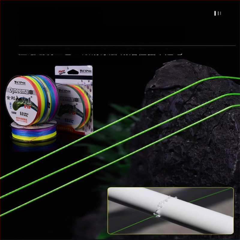 Основна линия, PE преплетена с 12-, 8- и 4-струндове, за дълги замятания, висока здравина, уловна сила 10–100 кг