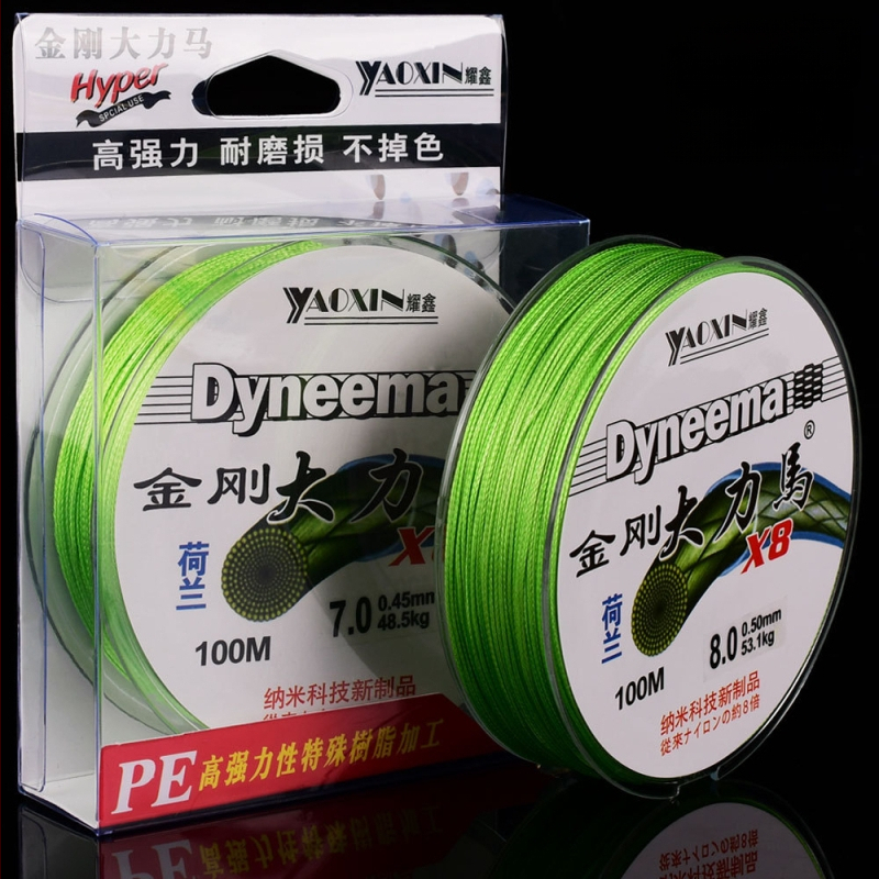 Основна линия, PE преплетена с 12-, 8- и 4-струндове, за дълги замятания, висока здравина, уловна сила 10–100 кг