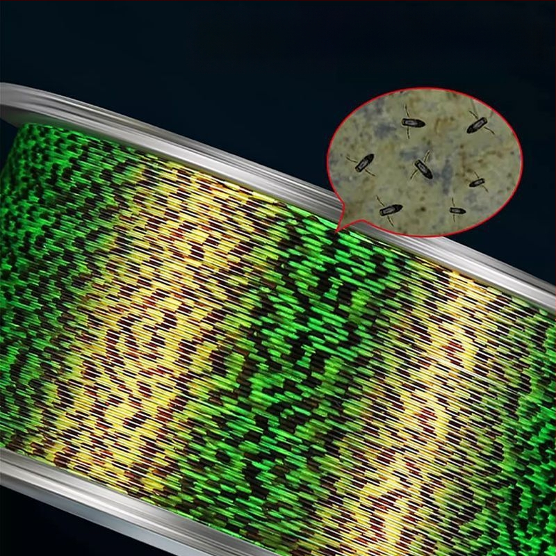 Основна риболовна линия — нейлонова, точкова шарка, мека, висока якост на опън (Тип: основна линия; Материал: нейлон; Шарка: точкова; Мека: да; Опън: висока)