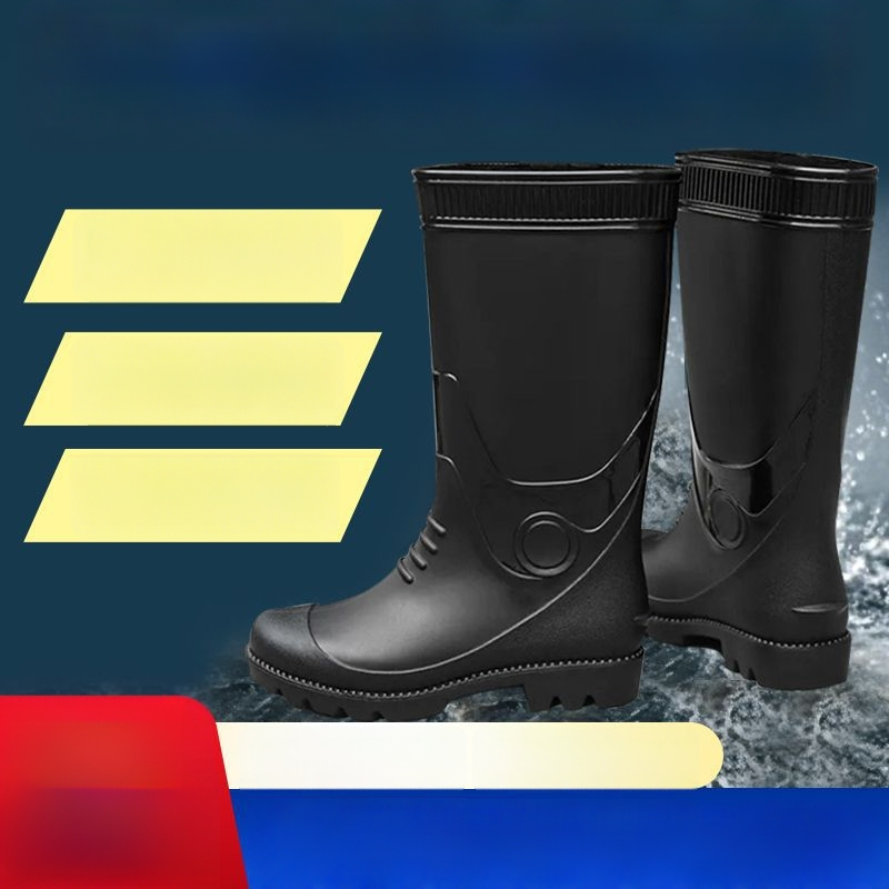 Vīriešu augstās lietus kurpes – PVC augšdaļa, gumijas zole, ūdensnecaurlaidīgas, pretslīdošas