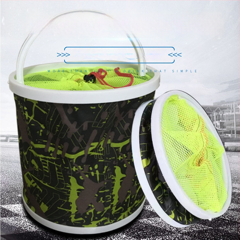 Sulankstomas nešiojamas vandens kibiras lauko naudojimui, žvejybai ir automobilio plovimui, daugiafunkcis