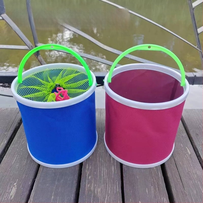 Apskritas drobės sulankstomas vandens kibiras žvejybai, nešiojamas automobilinis kibiras žvejybos įrangai