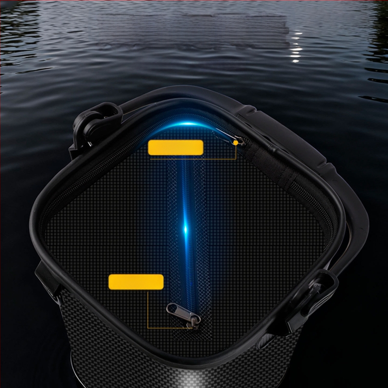 Gyvoms žuvims skirtas vandens kibiras su integruota prieššokinėjimo tinklu, viengubė EVA forma, iškilus dizainas