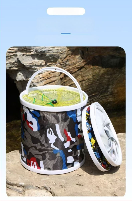 Sulankstomas lauko daugiafunkcis kibiras žvejybai – Nešiojamas audinio kibiras su virve, tinkamas automobilių plovimui