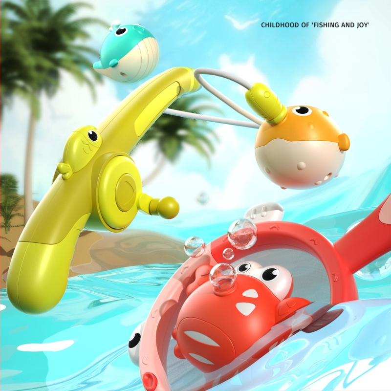 Баня-играчка за риболов: светли животни с магнитна пръчка за всмукване – пластмаса, за деца 3–6 години