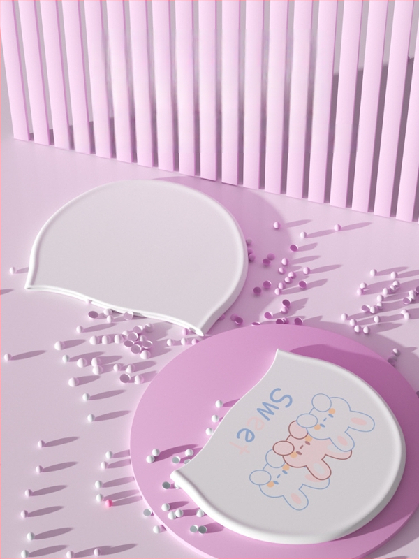 Шапка за плуване за жени – силиконова, водоустойчива, висока еластичност, за дълга коса, модел с карикатурен принт