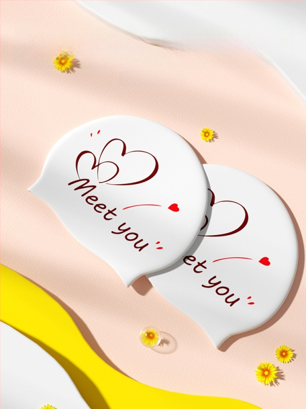 Силиконова плувна шапка за възрастни — модел с принт; подходяща за плуване и водни спортове