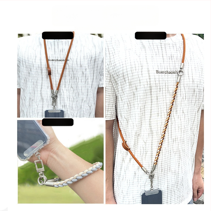 Телефонна каишка за през врата – три в едно: кръстосано носене, ръчно преплетено полиестерно въже, регулируема дължина, унисекс дизайн