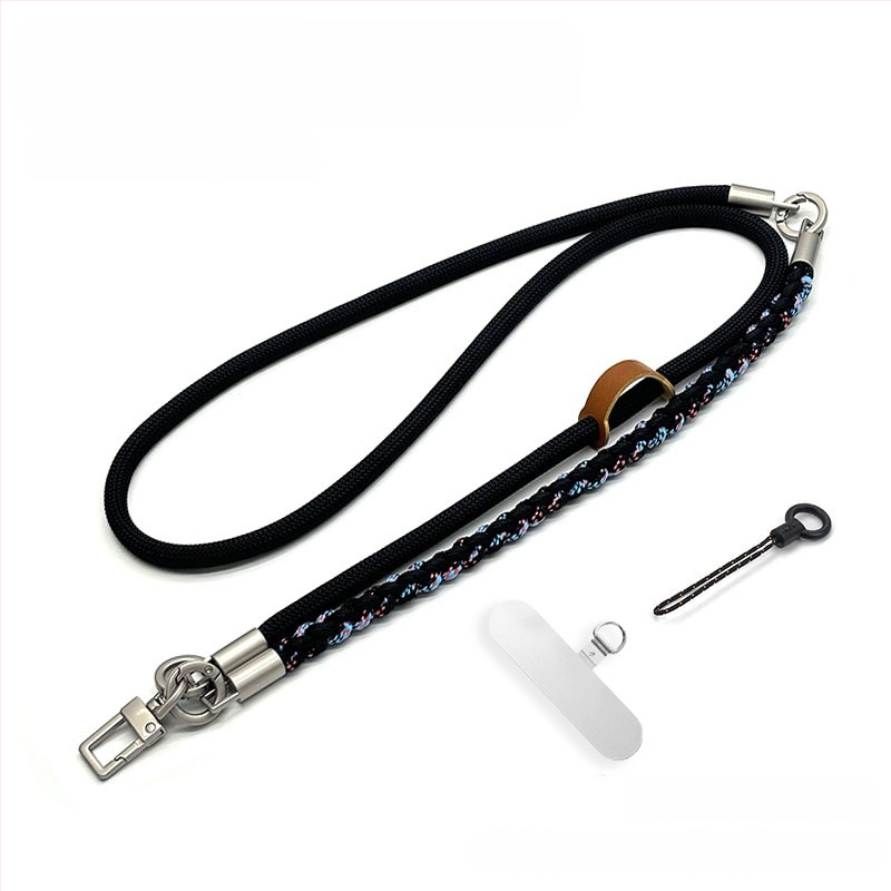 Ланярд за мобилен телефон, три в едно, ръчно преплетен полиестерен шнур, регулируем за носене на врата, метална катарама, унисекс