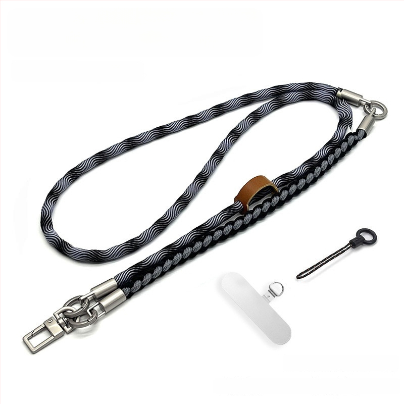 Ланярд за мобилен телефон, три в едно, ръчно преплетен полиестерен шнур, регулируем за носене на врата, метална катарама, унисекс