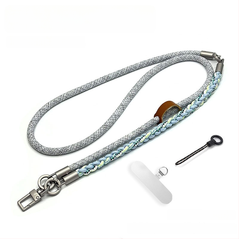 3-в-1 каишка за телефон за през рамо, ръчно плетена полиестерна връзка с метална катарама, унисекс стил, регулируема през врата, възможност за печат на лого