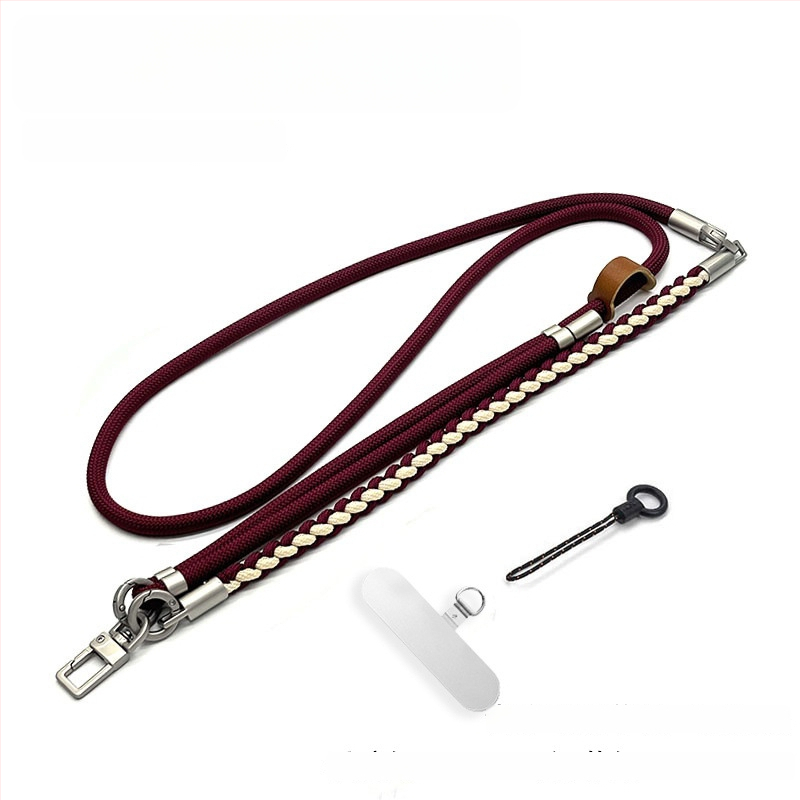 Ланярд за мобилен телефон, ръчно плетено полиестерно въже, кръстосано през тялото дизайн, регулируема дължина за врата, метална катарама, възможност за печат на лого
