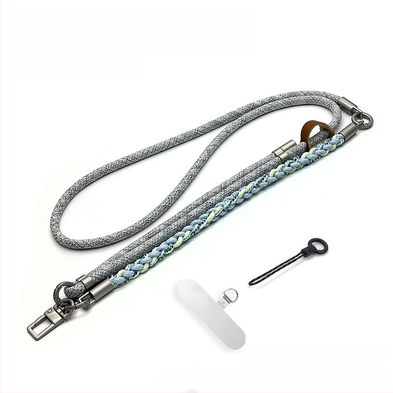 Ланярд за мобилен телефон, ръчно плетено полиестерно въже, кръстосано през тялото дизайн, регулируема дължина за врата, метална катарама, възможност за печат на лого