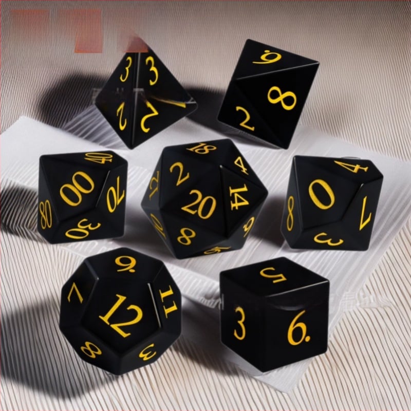 Обсидианови зарове от естествен камък, 7-частен комплект, правоъгълен стил, форма: друга, обработка и персонализация налични, за шах и карти