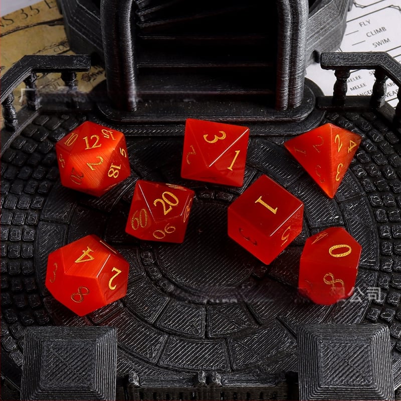 Xiping полиедрични зарове с котешко око, 7 части комплект за Dungeons & Dragons, материал: котешко око, произход: Wuzhou, Guangxi