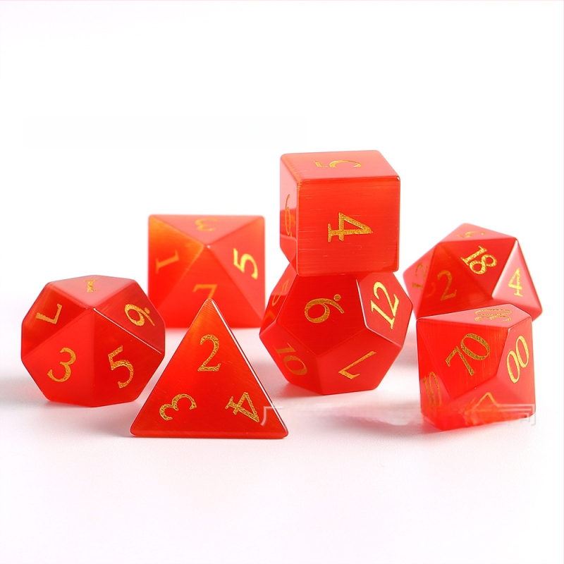 Xiping полиедрични зарове с котешко око, 7 части комплект за Dungeons & Dragons, материал: котешко око, произход: Wuzhou, Guangxi