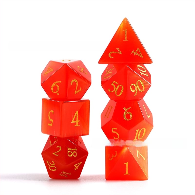 Xiping полиедрични зарове с котешко око, 7 части комплект за Dungeons & Dragons, материал: котешко око, произход: Wuzhou, Guangxi