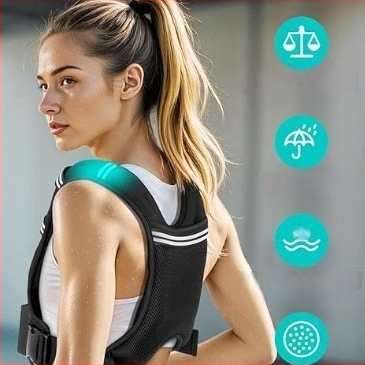 Svorinė liemenė treniruotėms — Neoprenas + geležies smėlis, reguliuojamas svoris, tinkama nakčiai bėgimui, šokinėjimui virve, dviračiu ir jėgos treniruotėms