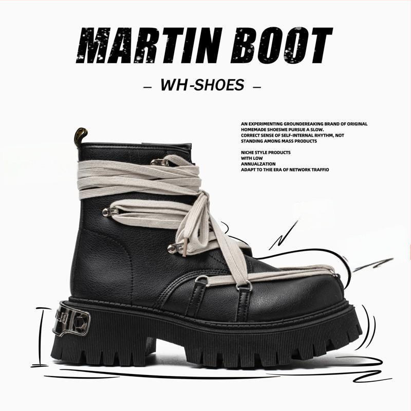 Ziemas Martin zābaki ar biezām zolem | PU augšdaļa, Gumijas zole, Vidējā pirksta garums, Priekšējā šņorēšana, Apaļš purns