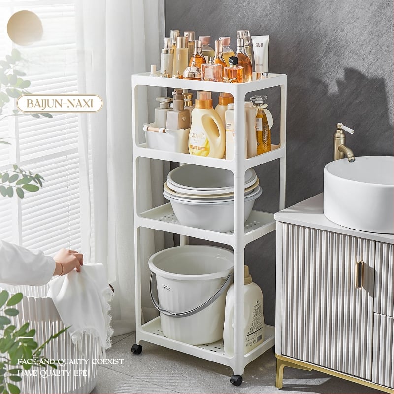 Шкаф за баня за съхранение, пластмасов, матова повърхност, модел 1763, товар 7,5 кг на рафт, модерен минималистичен стил