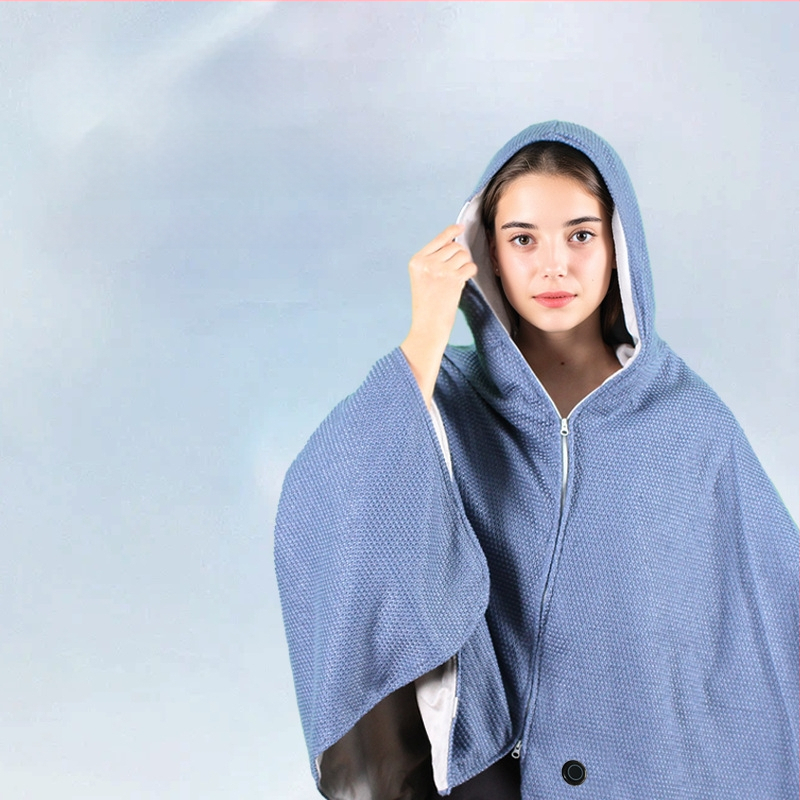 Графенов загряващ шал с качулка, USB захранване, памук-нитрилна смес, тегло 800–999 g