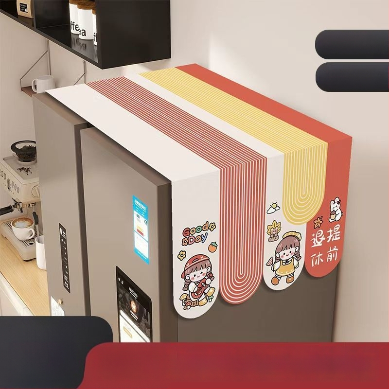 Protecție pentru frigider din poliester, rezistentă la ulei, husă superioară pentru frigider de tip american cu o singură ușă sau două, stil desen animat, pentru living.