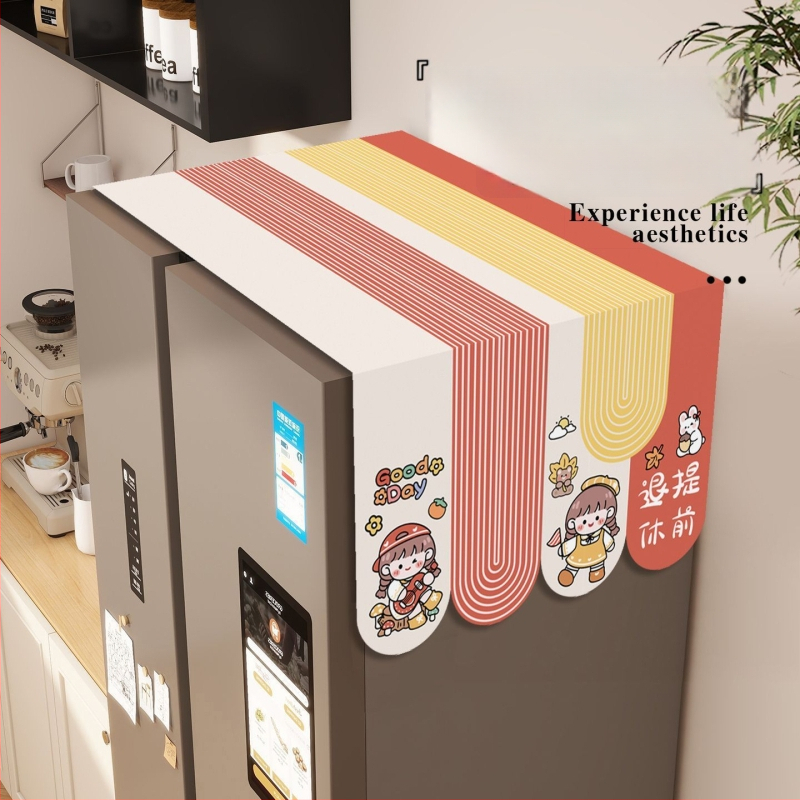 Protecție pentru frigider din poliester, rezistentă la ulei, husă superioară pentru frigider de tip american cu o singură ușă sau două, stil desen animat, pentru living.