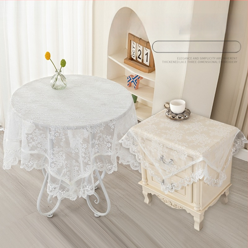 Husă din dantelă pentru măsuța de cafea rotundă, pentru living