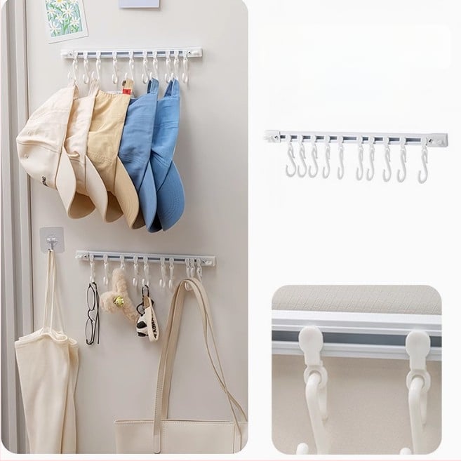 Līmējamais sienas āķis ar vairākiem āķiem, plastmasas, bez urbšanas, mūsdienīgs minimālisma dizains, slodze 5 kg