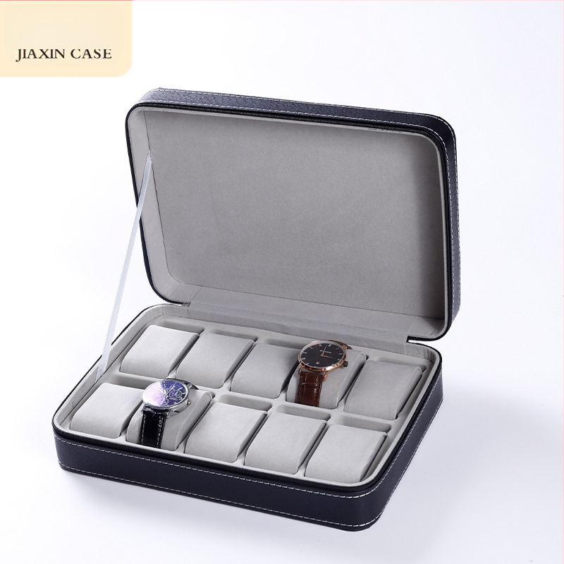 PU кожена кутия за съхранение на часовници с цип – преносима и лека, 6/10/12 отделения
