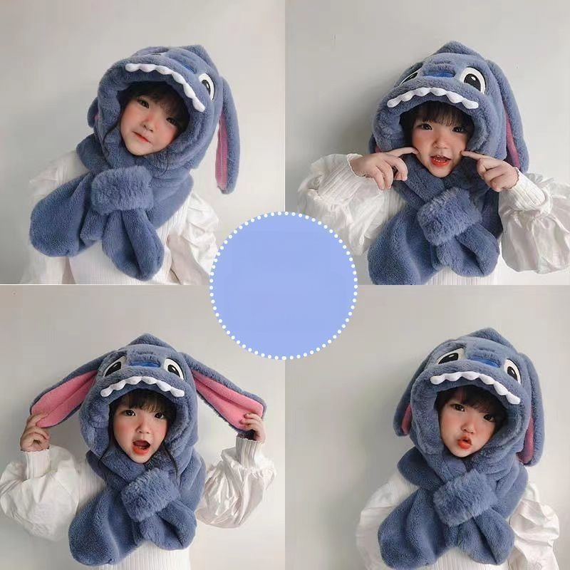 Dječja zimska kapa s integriranim šalom i zaštitom za uši, Stitch plišani set od dvije komponente, topao i udoban
