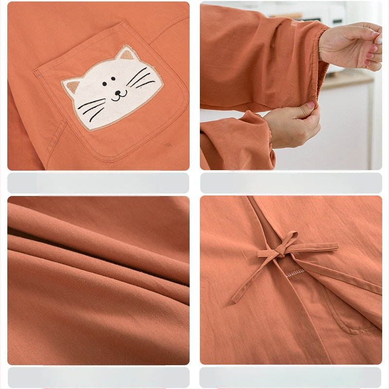 Șorț cu mâneci lungi, bumbac 100%, stil desen animat, anti-murdărire pentru bucătărie