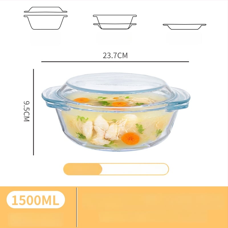 Mikrohullámú sütőhöz való üveg edény fedéllel, nagy méretű, kör alakú tál, gőzölt tojás, leves és tészta számára, hőálló