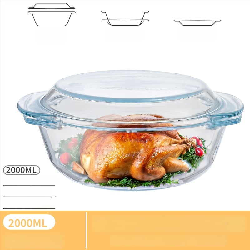 Mikrohullámú sütőhöz való üveg edény fedéllel, nagy méretű, kör alakú tál, gőzölt tojás, leves és tészta számára, hőálló